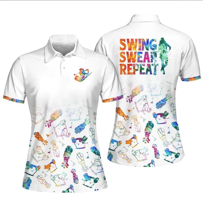 3D All over printed polo shirt for Women, Swing swear Repeat Golf Polo Shirt