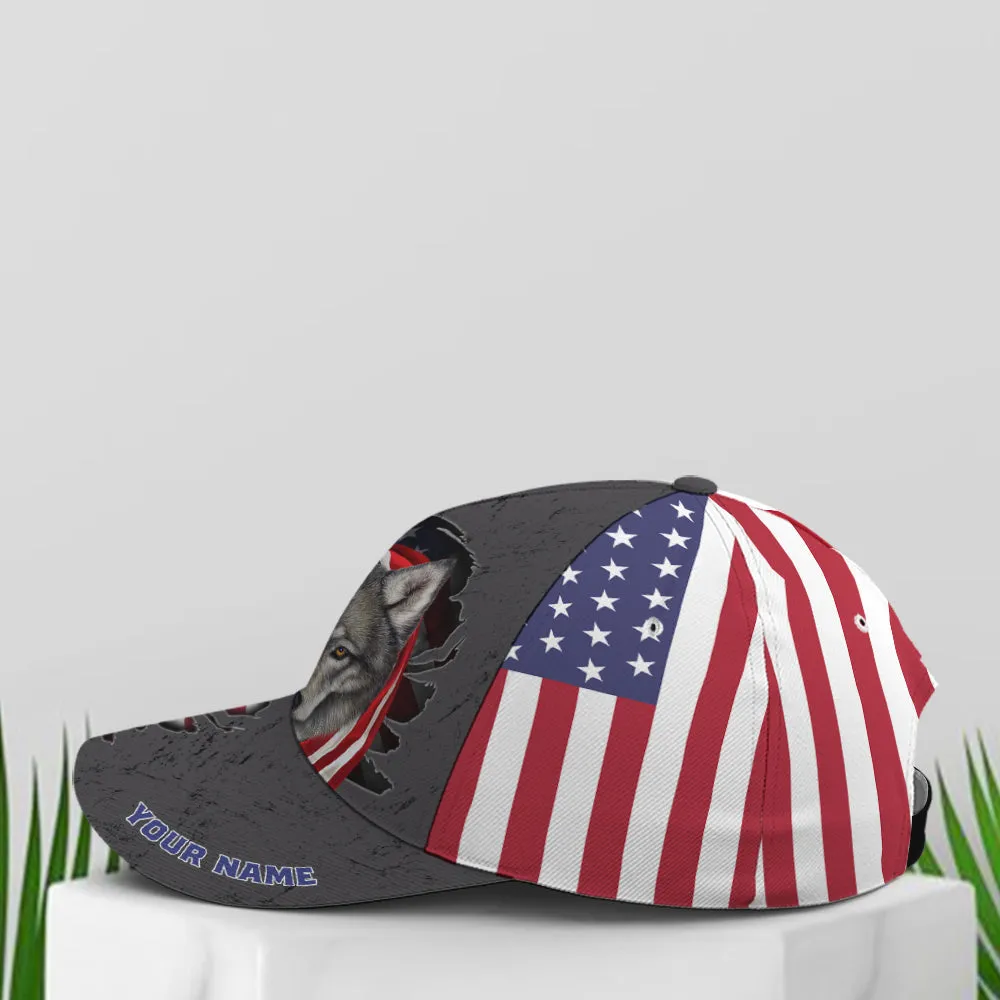 American Flag Grey Wolf Metal Style Baseball Cap Coolspod