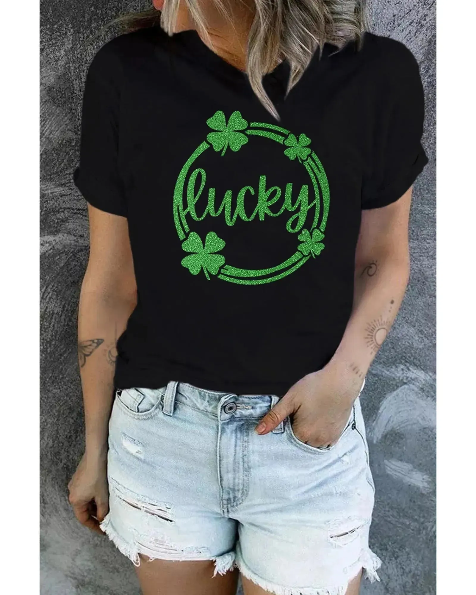 Azura Exchange Sequin Lucky Clover Print T-shirt - 2XL