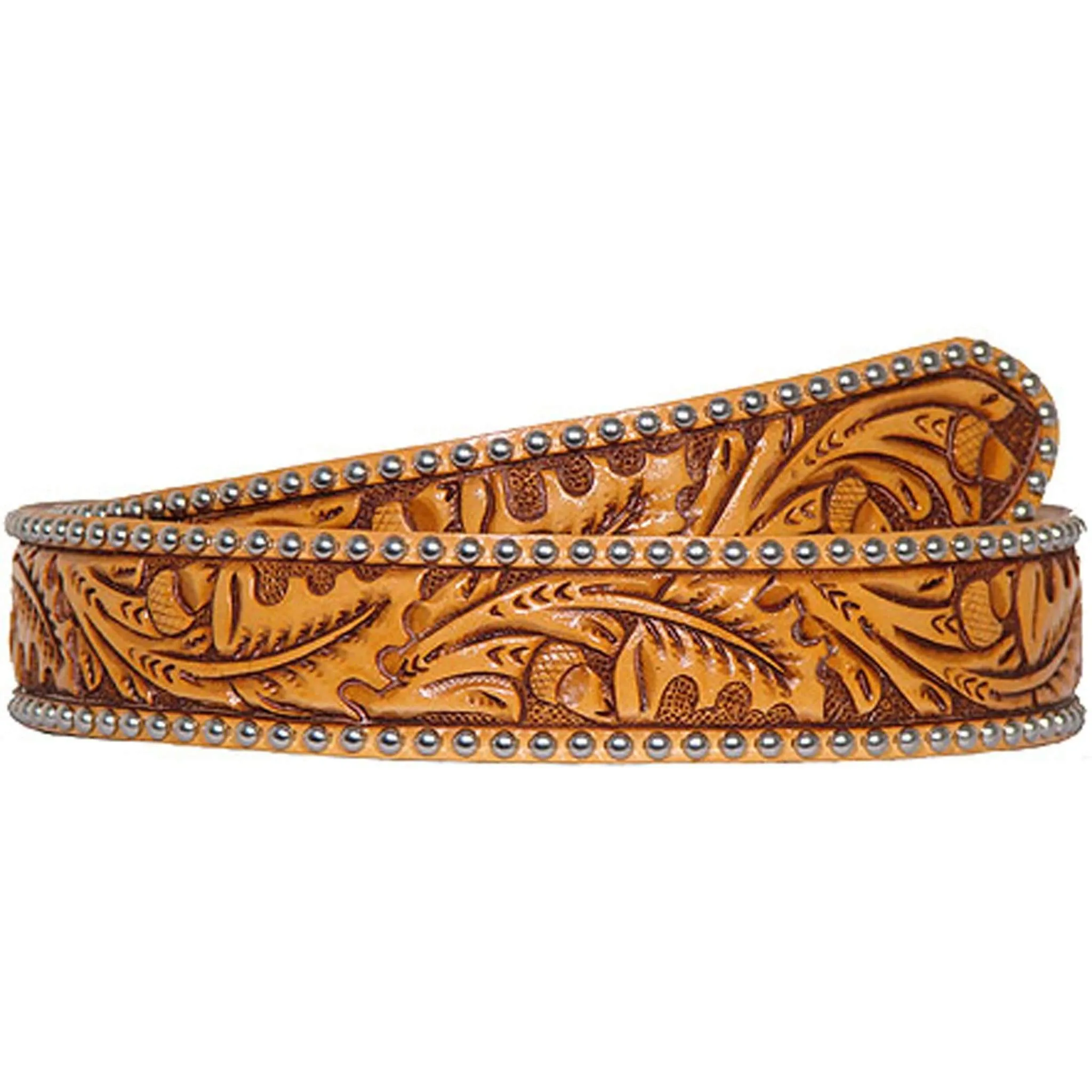 B342 - Natural Leather Acorn Tooled Studded Belt