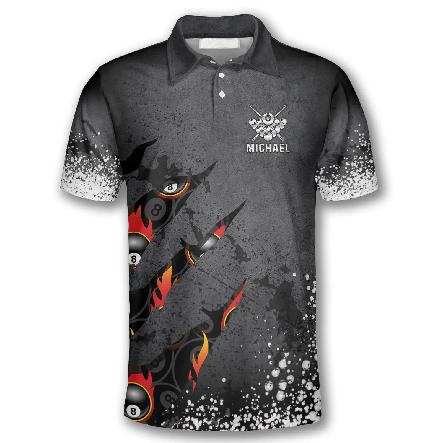 Billiards 8 Balls Paint Splash Personalized Name 3D Polo Shirt, Gift For Billiard Players