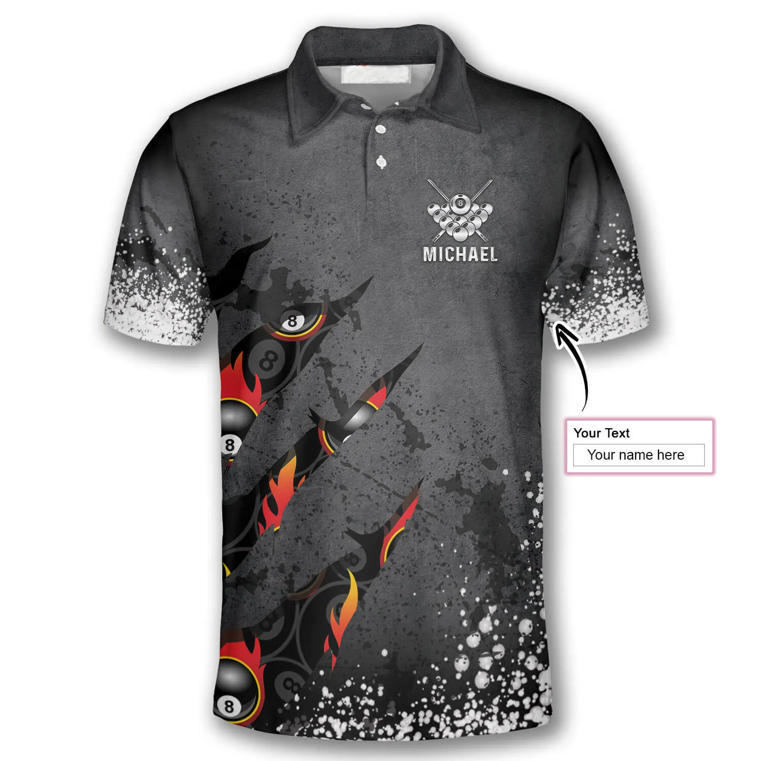 Billiards 8 Balls Paint Splash Personalized Name 3D Polo Shirt, Gift For Billiard Players