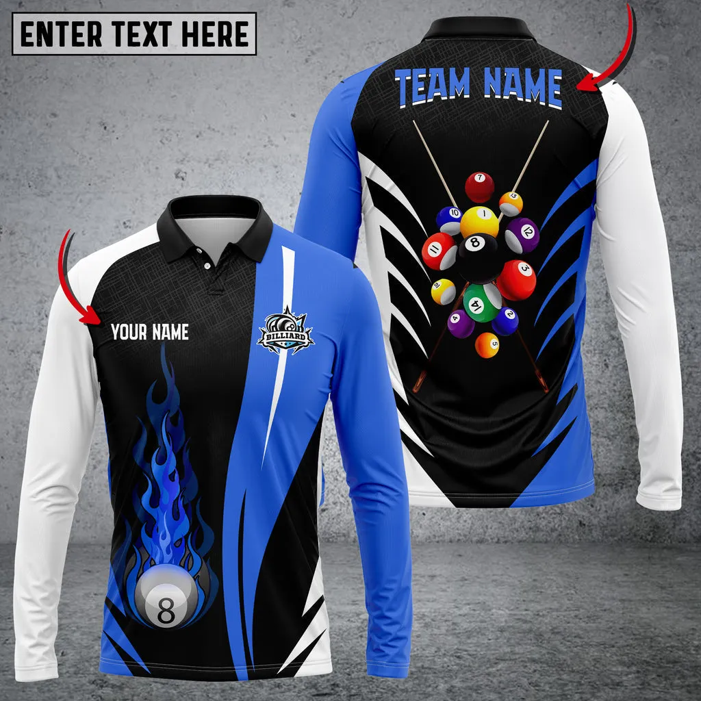 Billiards Ball Colourful Personalized 3D Long Sleeve Polo Shirt, Idea Gift for Billiard Player