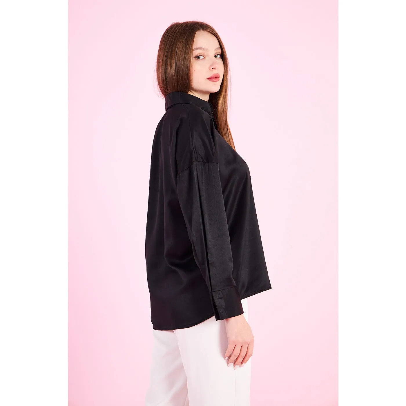 Black Button Down Satin Shirt