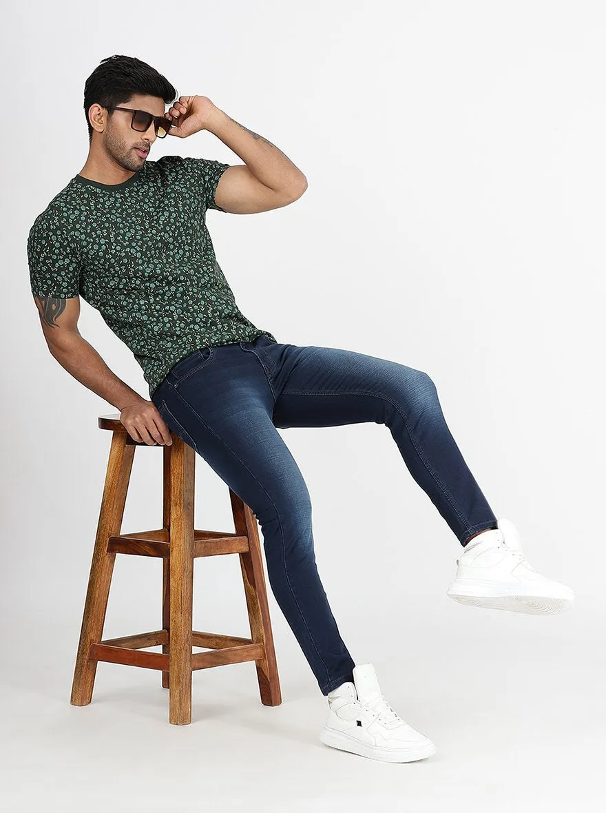 Bottle Green Printed Slim Fit T-Shirt | Greenfibre