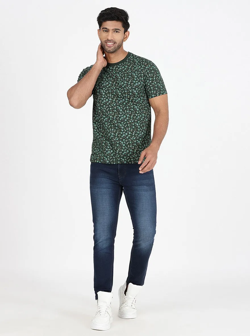 Bottle Green Printed Slim Fit T-Shirt | Greenfibre