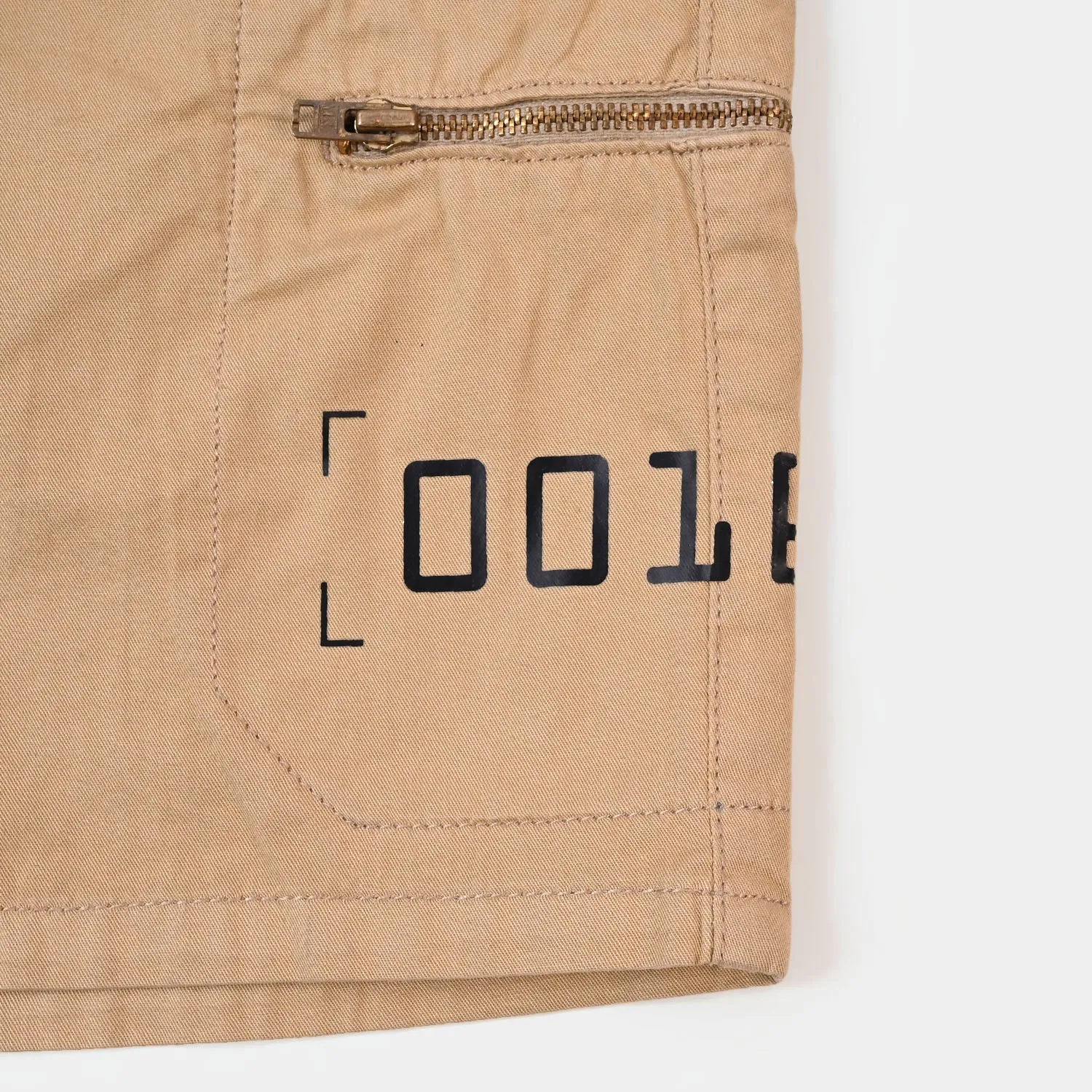 Boys Cotton Short Cargo Zip  - KHAKI