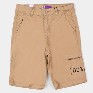 Boys Cotton Short Cargo Zip  - KHAKI