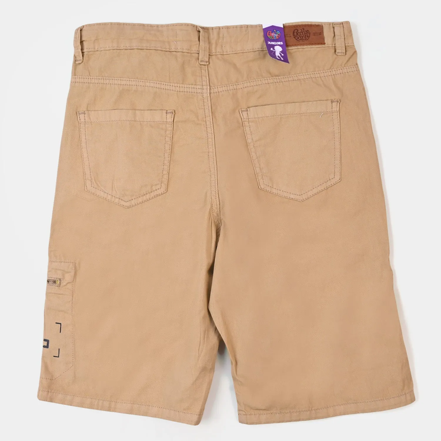 Boys Cotton Short Cargo Zip  - KHAKI