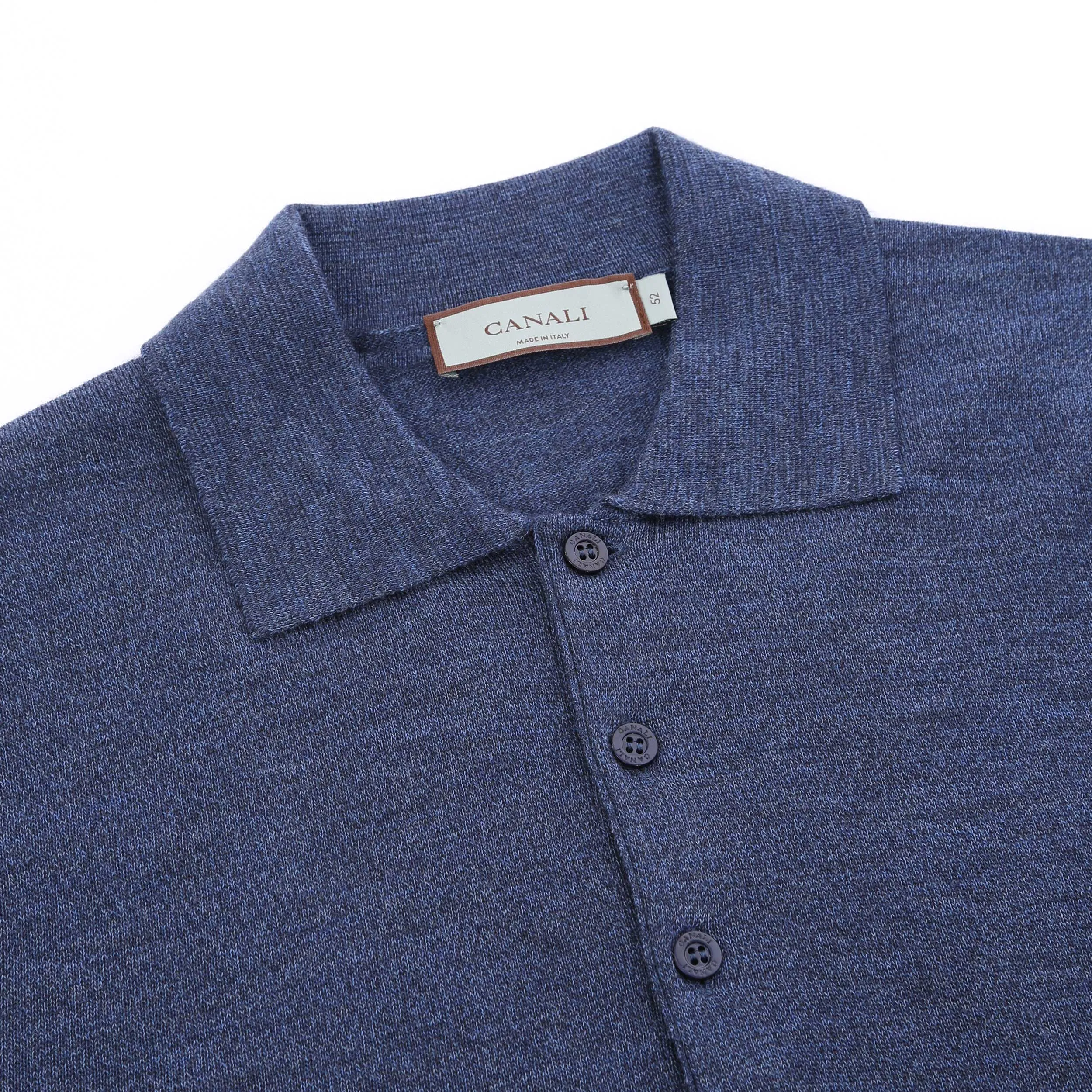 Canali 3 Button Knitted Polo in Blue Marl