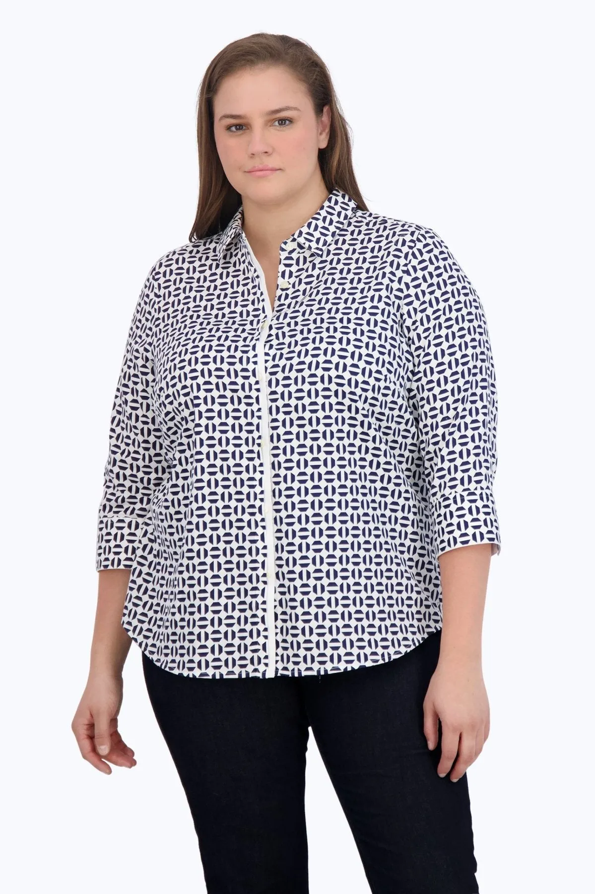 Charlie Plus No Iron Navy Geometric Shirt