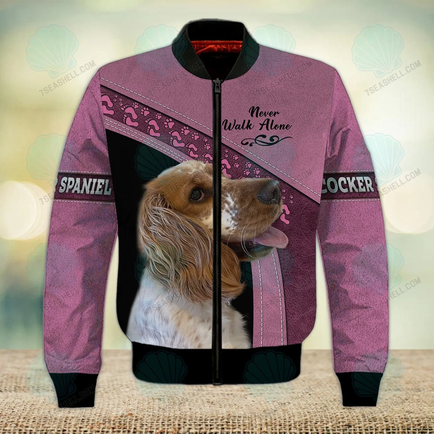 Cocker Spaniel Pink Love Never Walk Alone 3D Full Print Shirts, Christmas Dog Memorial Gifts for loss of Dog