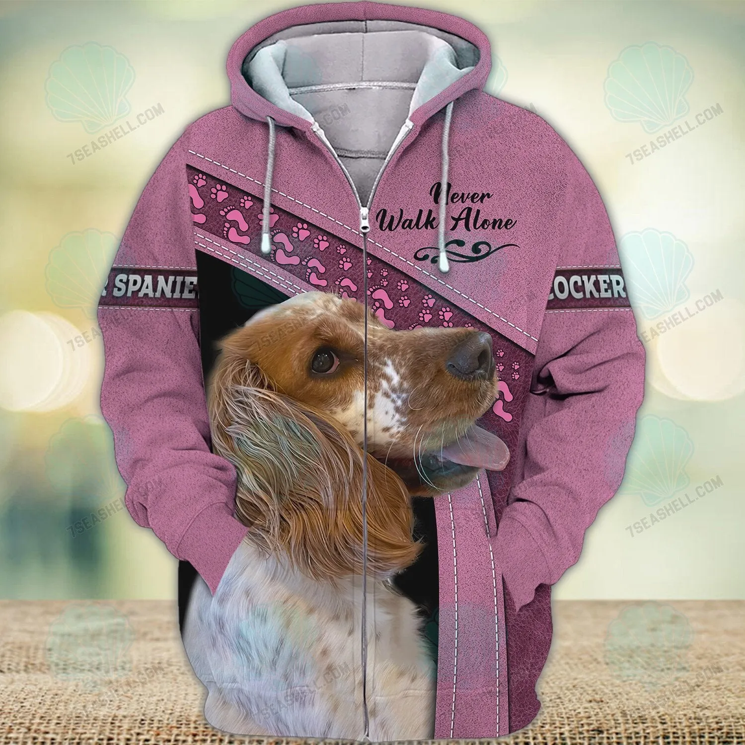 Cocker Spaniel Pink Love Never Walk Alone 3D Full Print Shirts, Christmas Dog Memorial Gifts for loss of Dog