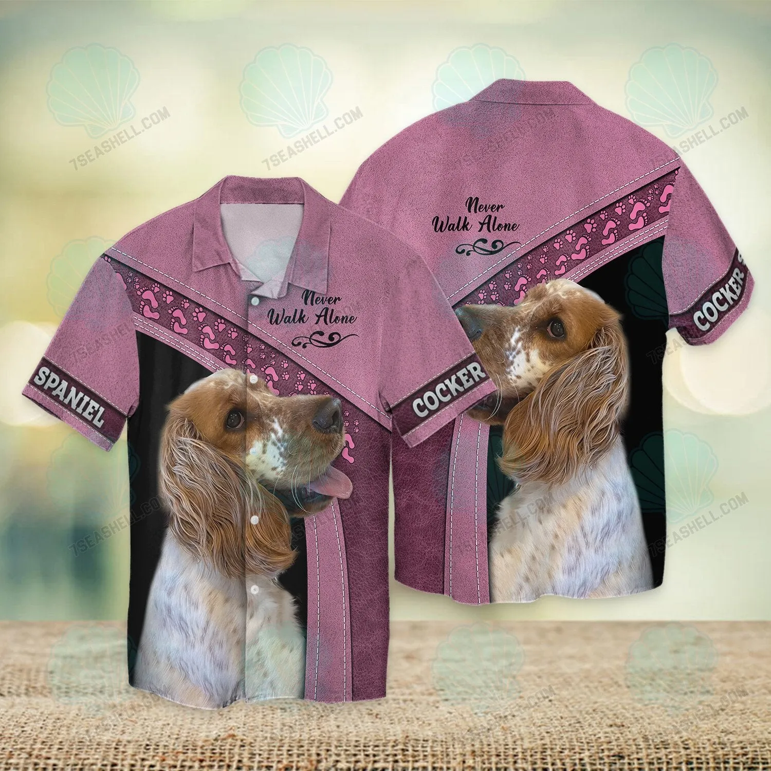 Cocker Spaniel Pink Love Never Walk Alone 3D Full Print Shirts, Christmas Dog Memorial Gifts for loss of Dog