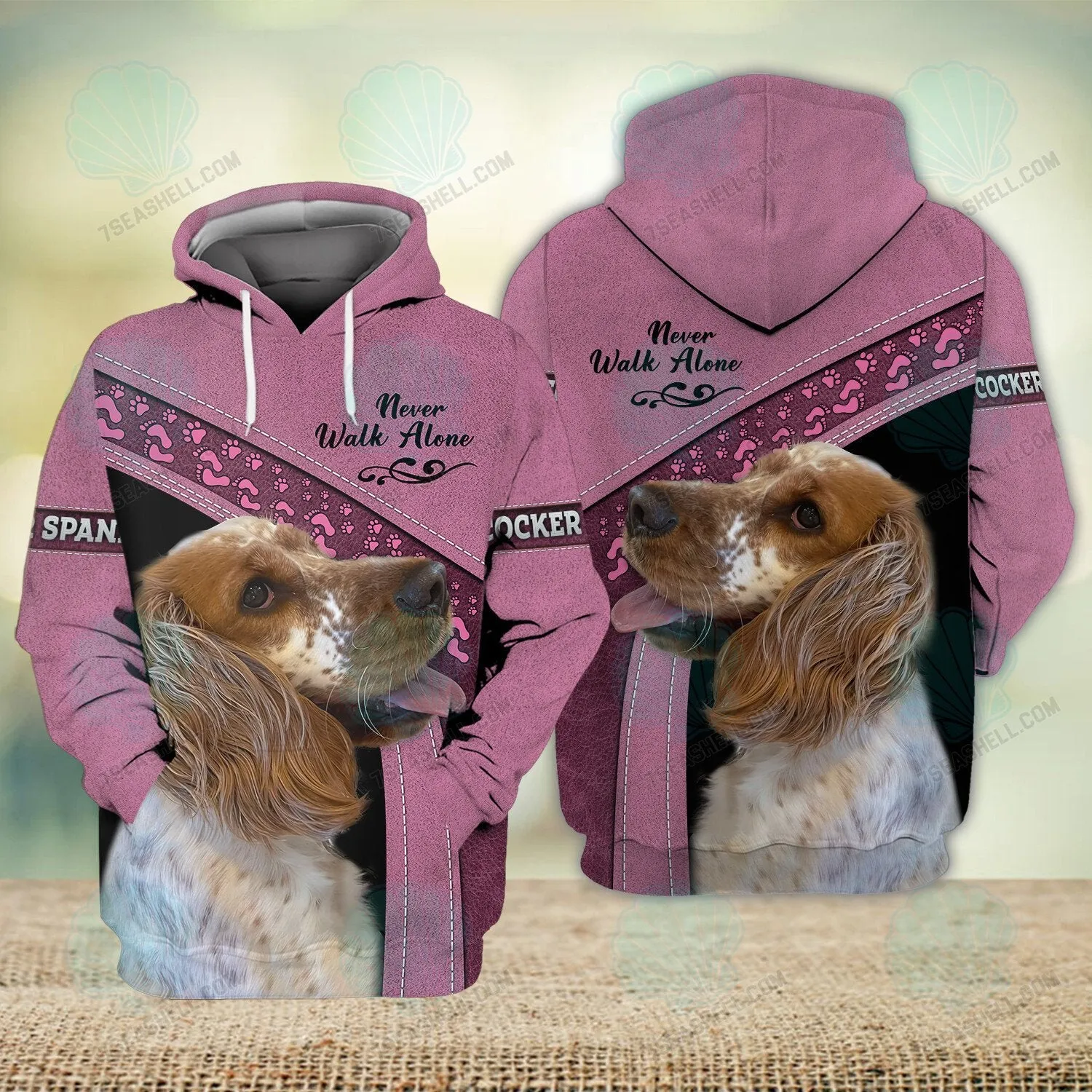 Cocker Spaniel Pink Love Never Walk Alone 3D Full Print Shirts, Christmas Dog Memorial Gifts for loss of Dog