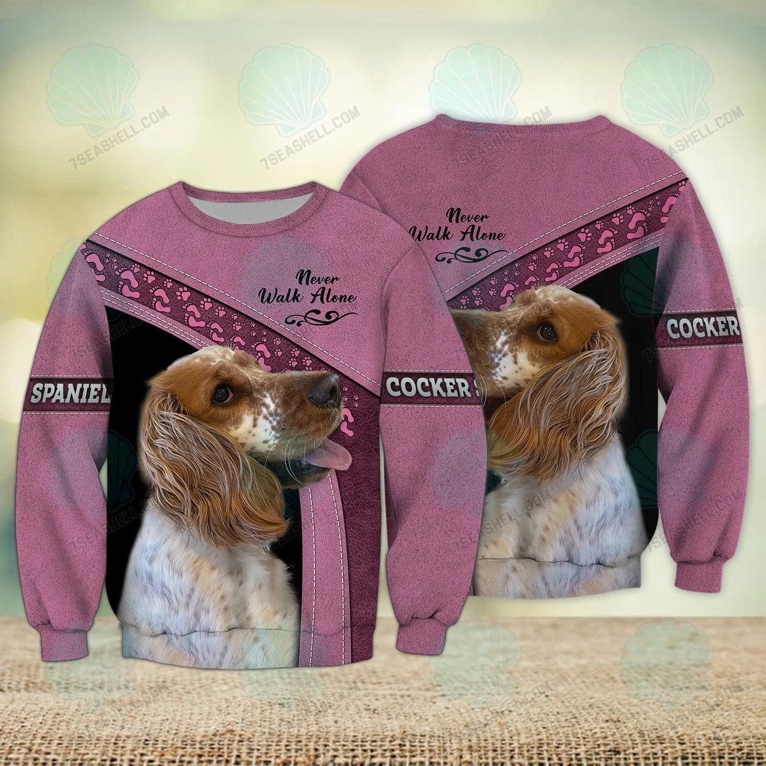 Cocker Spaniel Pink Love Never Walk Alone 3D Full Print Shirts, Christmas Dog Memorial Gifts for loss of Dog