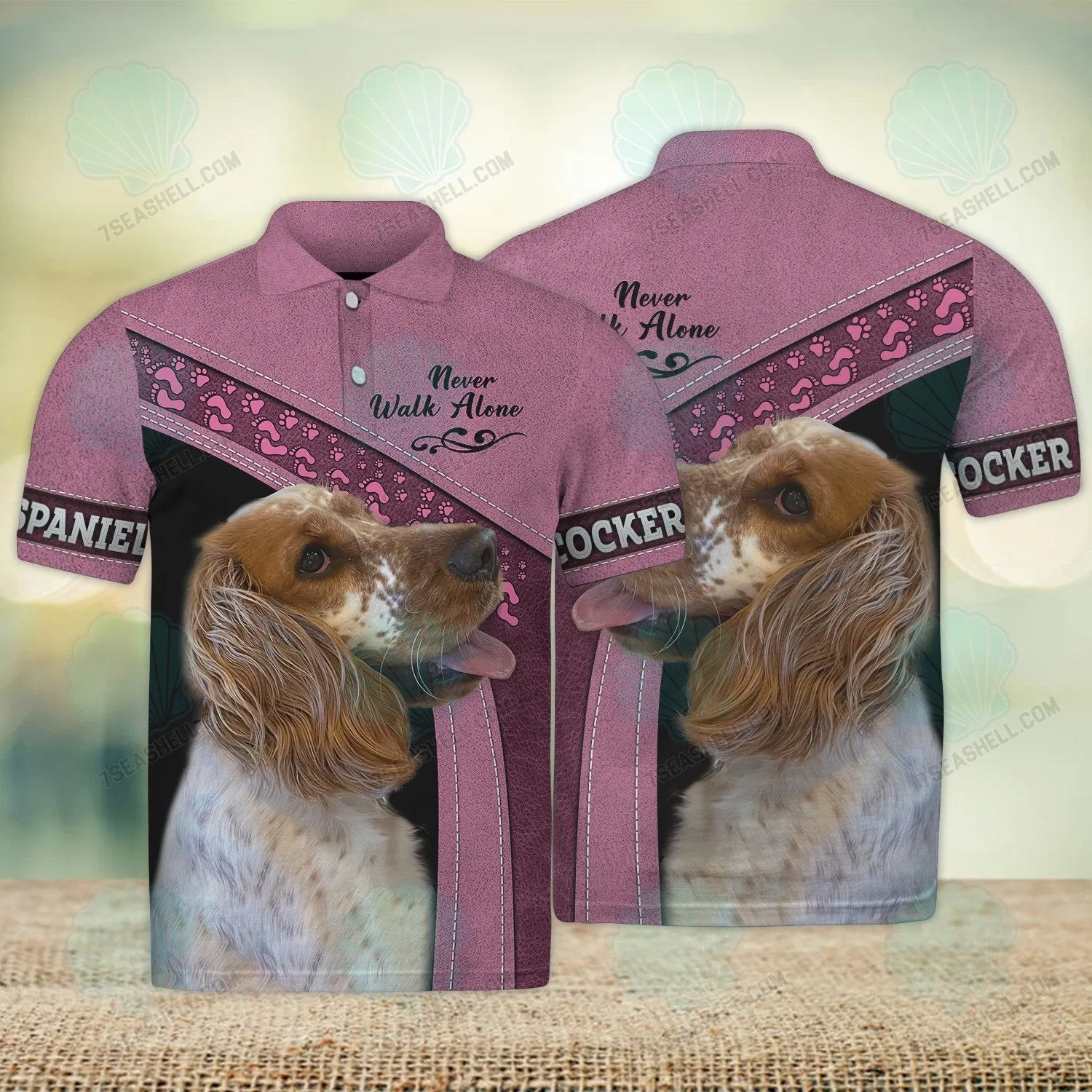 Cocker Spaniel Pink Love Never Walk Alone 3D Full Print Shirts, Christmas Dog Memorial Gifts for loss of Dog