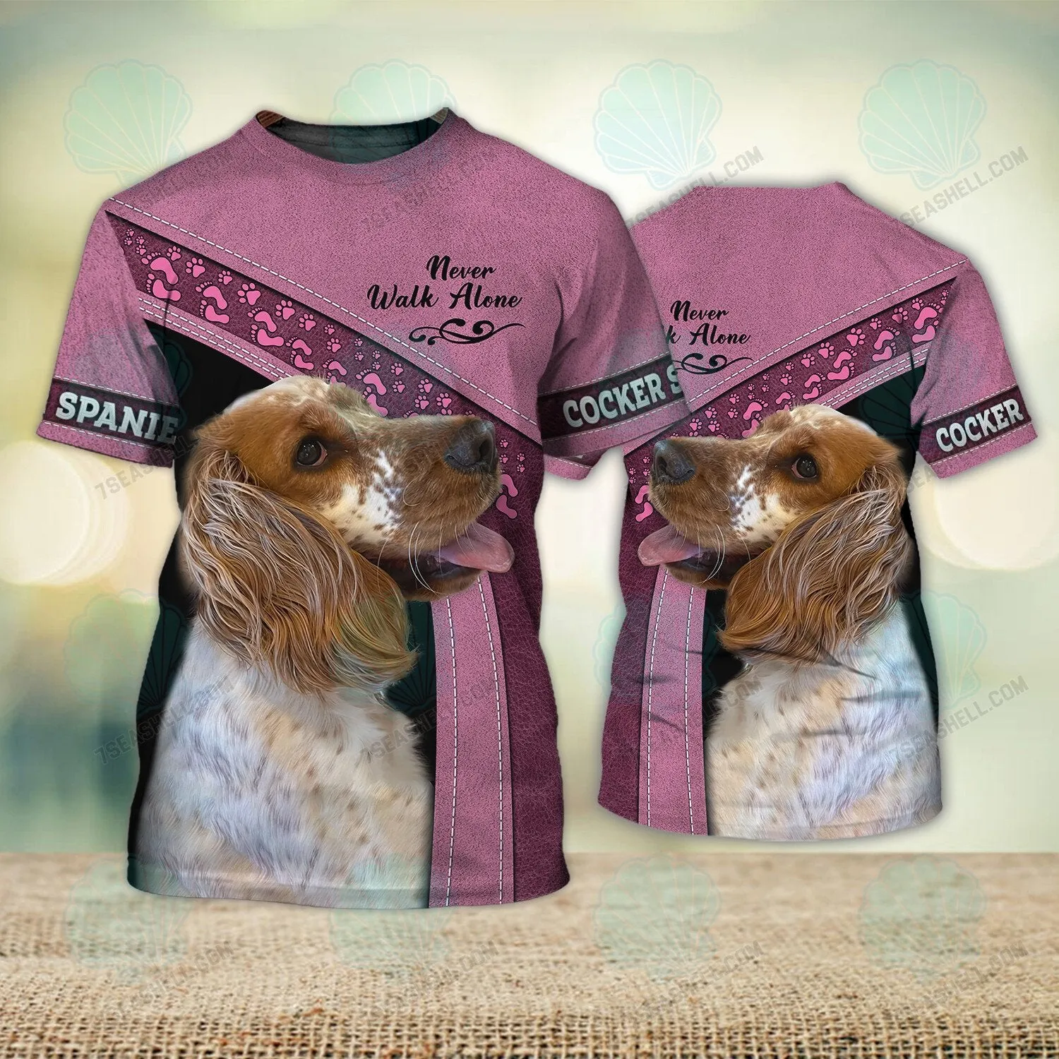 Cocker Spaniel Pink Love Never Walk Alone 3D Full Print Shirts, Christmas Dog Memorial Gifts for loss of Dog