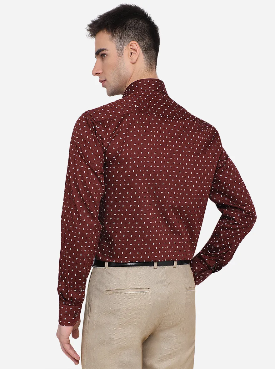 Coffee Brown Printed Regular Fit Formal Shirt | JadeBlue