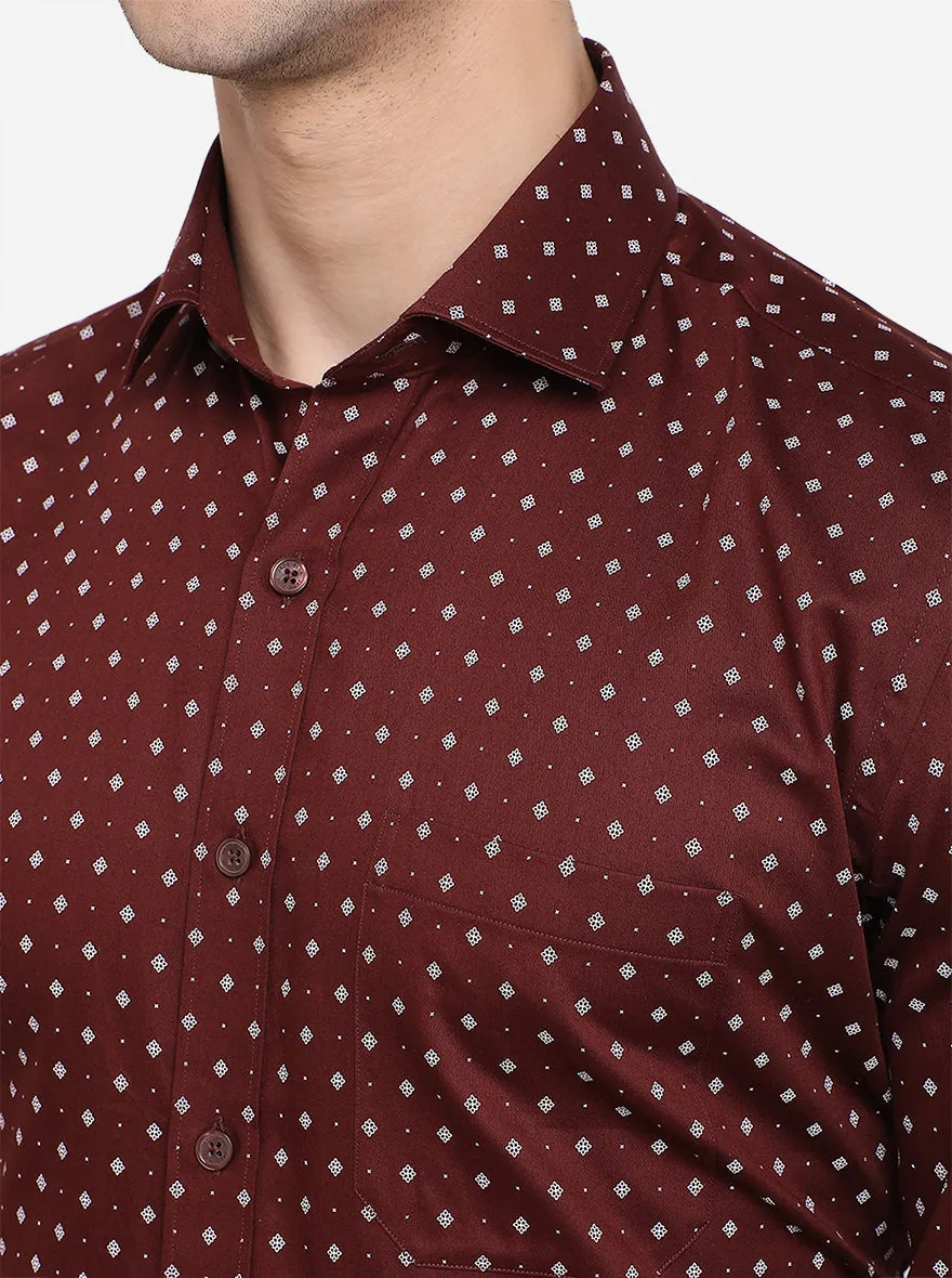 Coffee Brown Printed Regular Fit Formal Shirt | JadeBlue