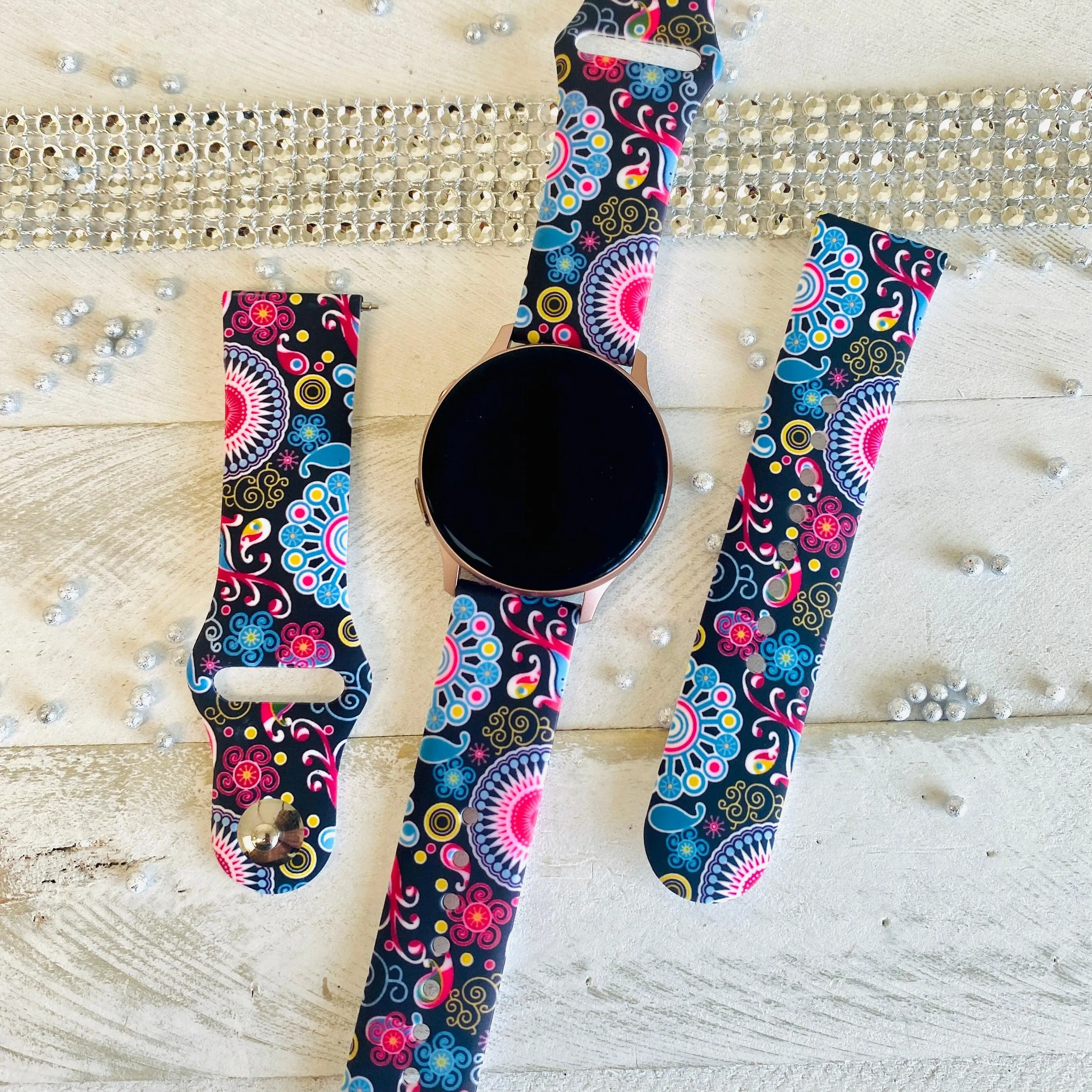 Colorful Paisley Black Print Silicone Band For Samsung Watch