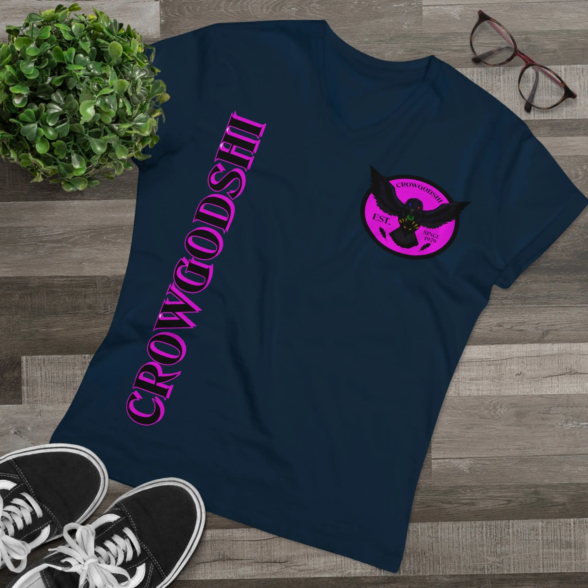 Crowgodshi Designer First Generation Men’s Presenter V-neck, PINK LOGO