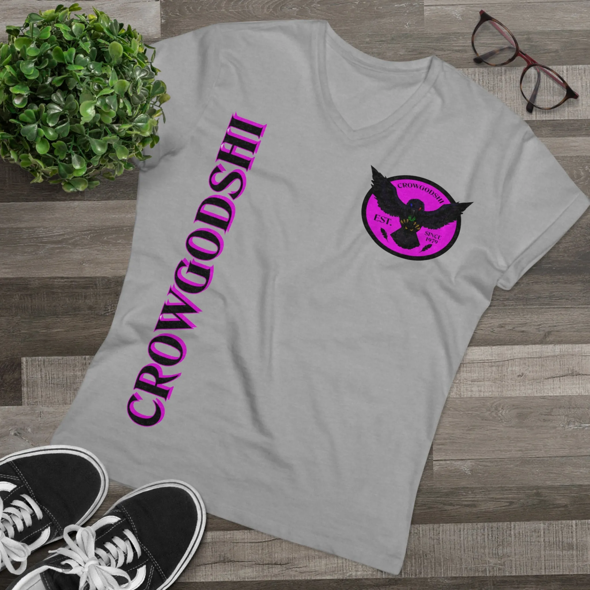 Crowgodshi Designer First Generation Men’s Presenter V-neck, PINK LOGO