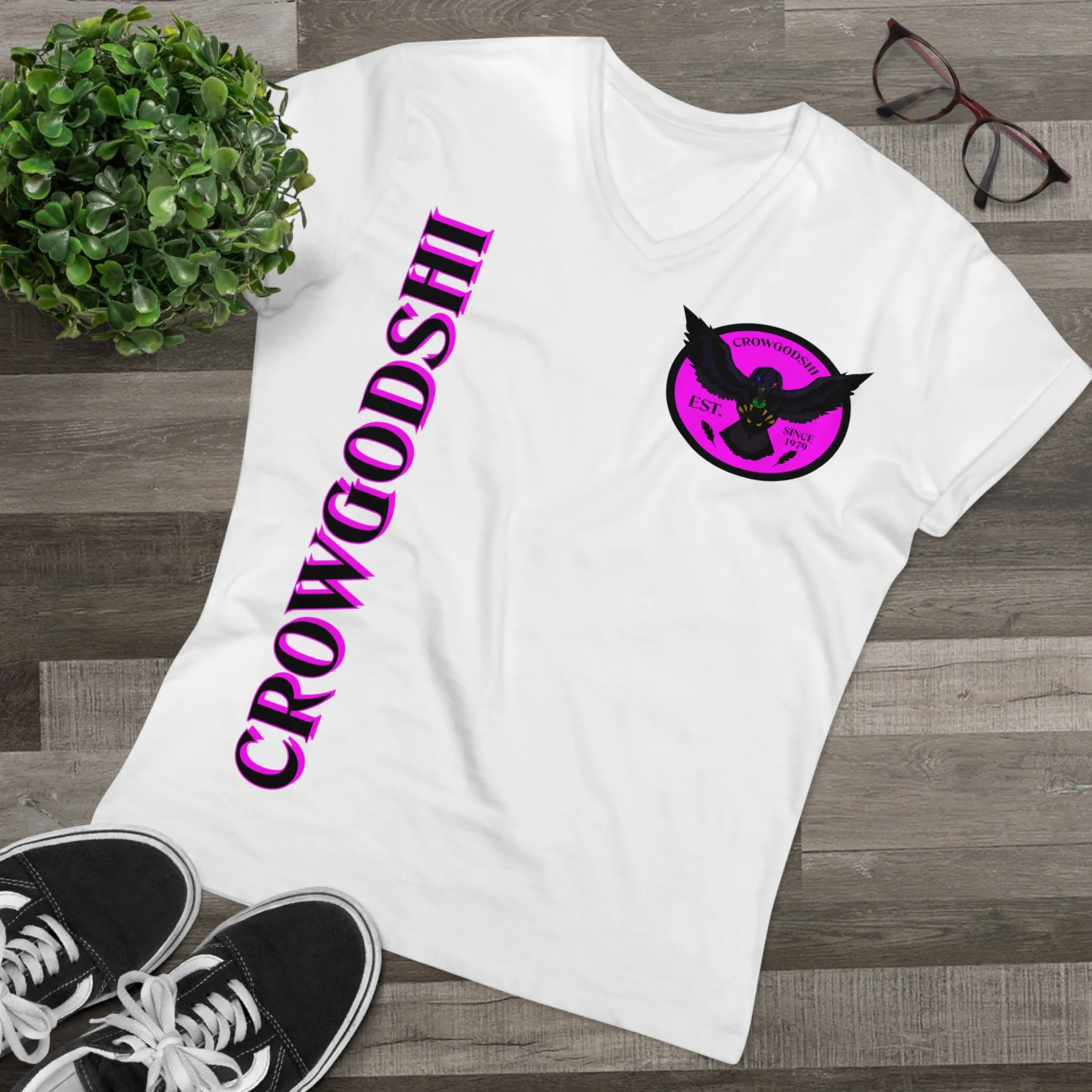 Crowgodshi Designer First Generation Men’s Presenter V-neck, PINK LOGO