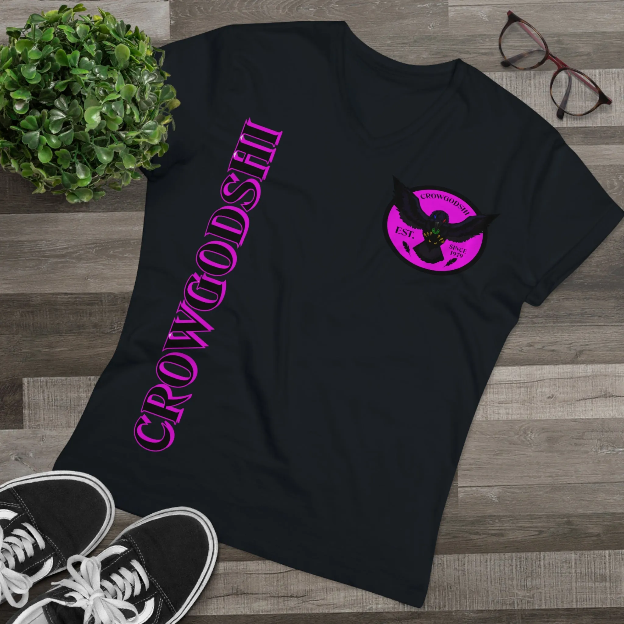 Crowgodshi Designer First Generation Men’s Presenter V-neck, PINK LOGO