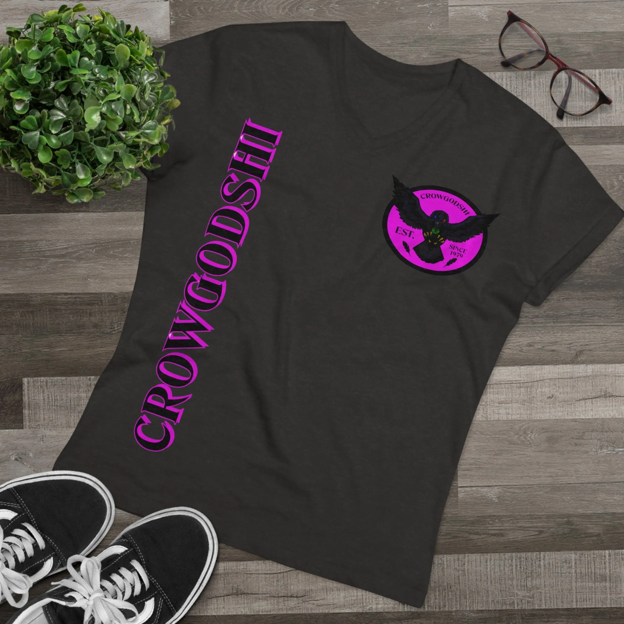 Crowgodshi Designer First Generation Men’s Presenter V-neck, PINK LOGO