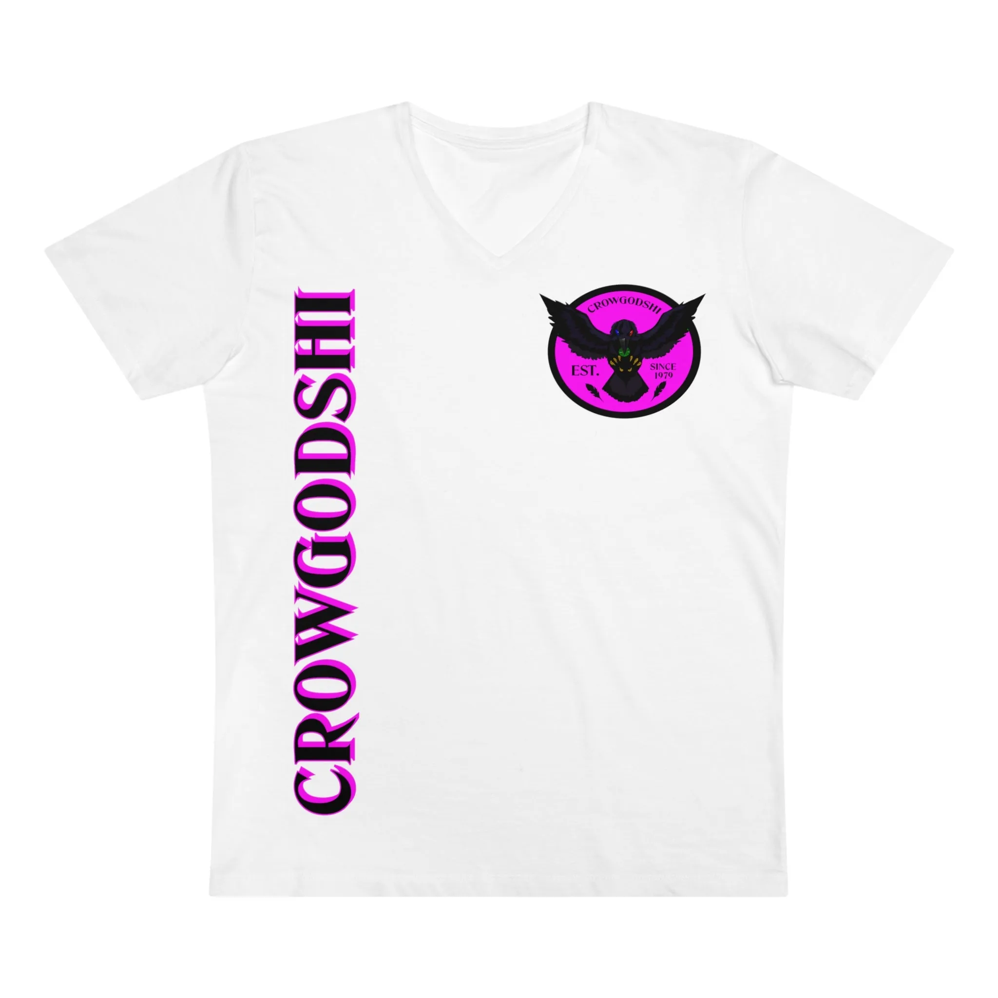 Crowgodshi Designer First Generation Men’s Presenter V-neck, PINK LOGO