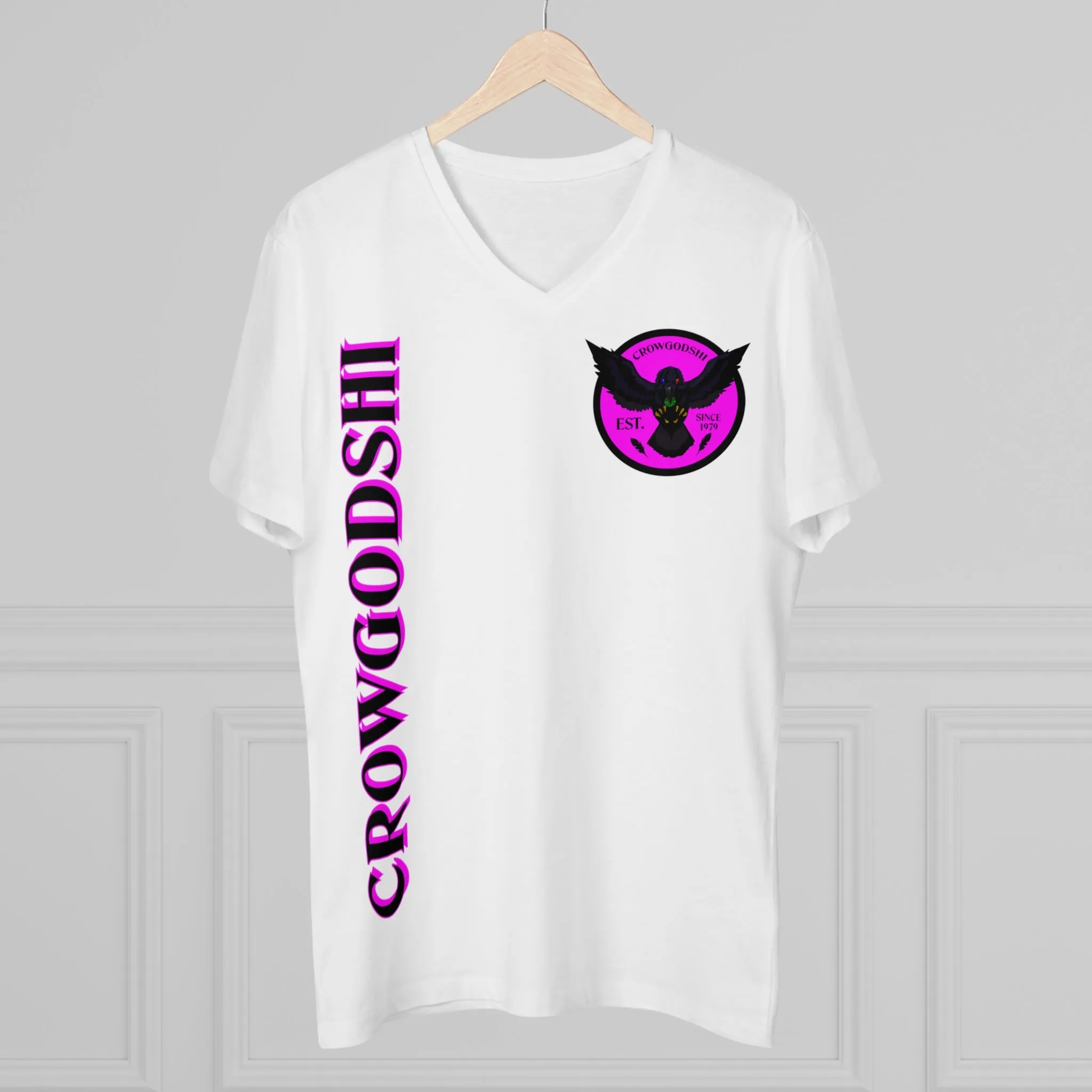 Crowgodshi Designer First Generation Men’s Presenter V-neck, PINK LOGO