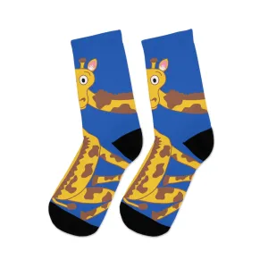 Curious Giraffe Blue Socks