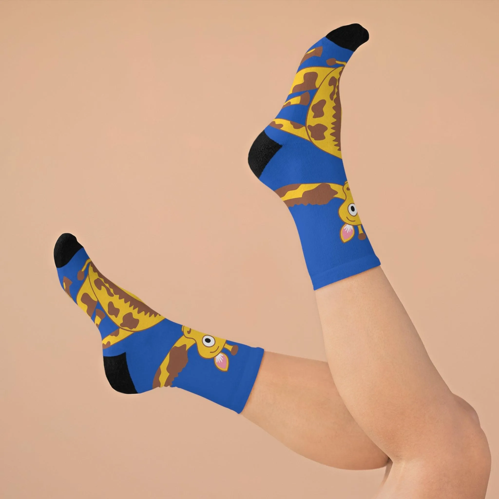 Curious Giraffe Blue Socks