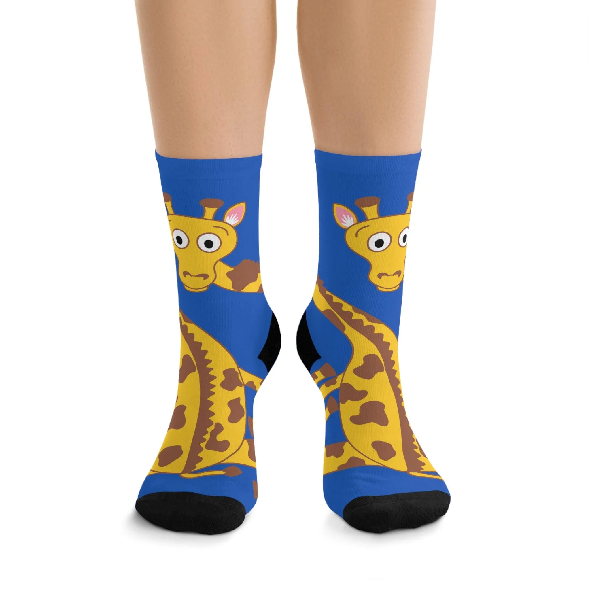 Curious Giraffe Blue Socks