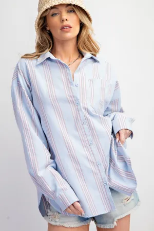 CURVY-STRIPE BUTTON DOWN SHIRT