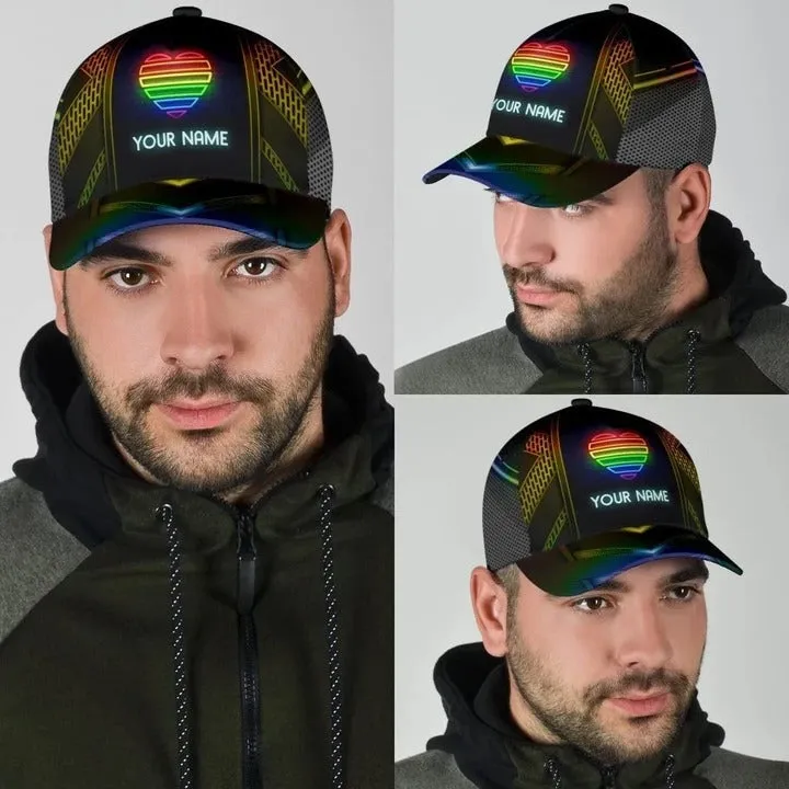 Custom Name Colorful Heart Pride Cap For Couple Gay Man, Be Strong Lgbt Printing Baseball Cap Hat