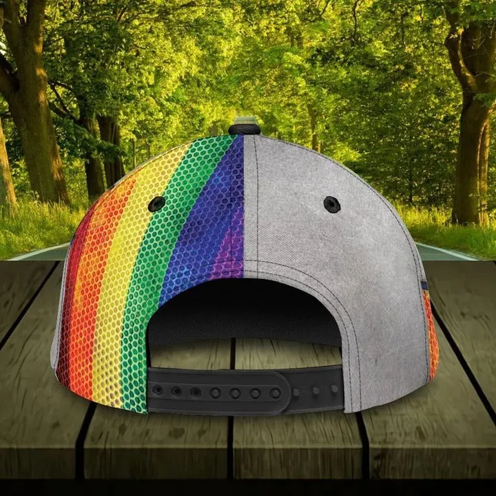 Custom Name Colorful Heart Pride Cap For Couple Gay Man, Be Strong Lgbt Printing Baseball Cap Hat