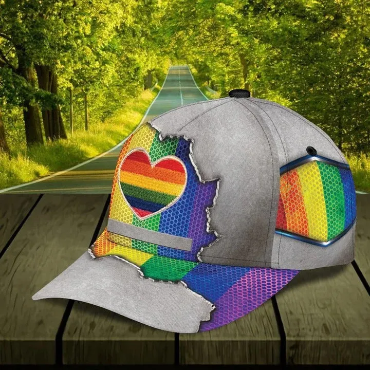 Custom Name Colorful Heart Pride Cap For Couple Gay Man, Be Strong Lgbt Printing Baseball Cap Hat