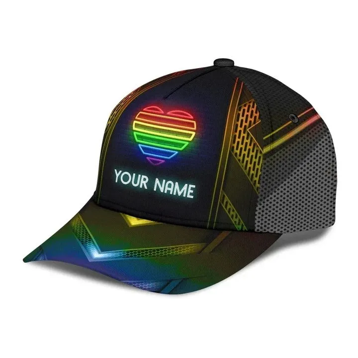 Custom Name Colorful Heart Pride Cap For Couple Gay Man, Be Strong Lgbt Printing Baseball Cap Hat