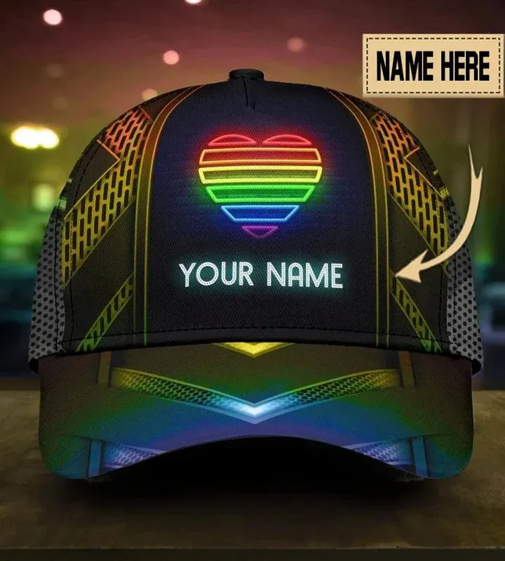 Custom Name Colorful Heart Pride Cap For Couple Gay Man, Be Strong Lgbt Printing Baseball Cap Hat