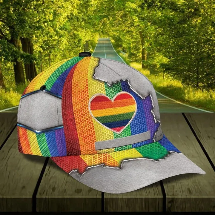 Custom Name Colorful Heart Pride Cap For Couple Gay Man, Be Strong Lgbt Printing Baseball Cap Hat