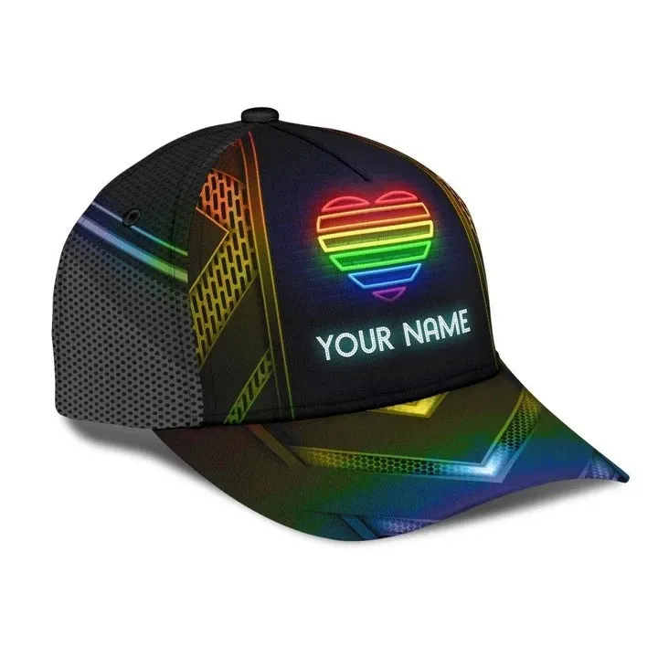 Custom Name Colorful Heart Pride Cap For Couple Gay Man, Be Strong Lgbt Printing Baseball Cap Hat