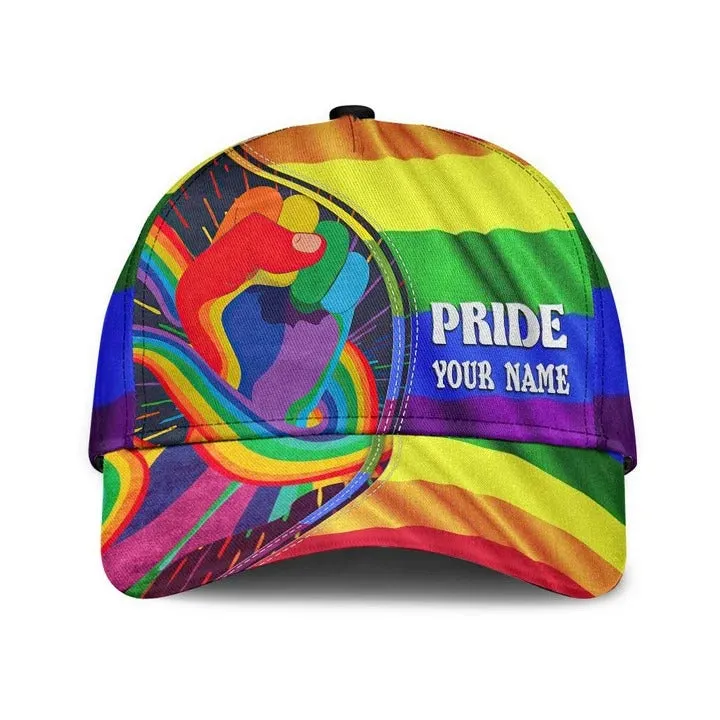 Custom Name Colorful Heart Pride Cap For Couple Gay Man, Be Strong Lgbt Printing Baseball Cap Hat