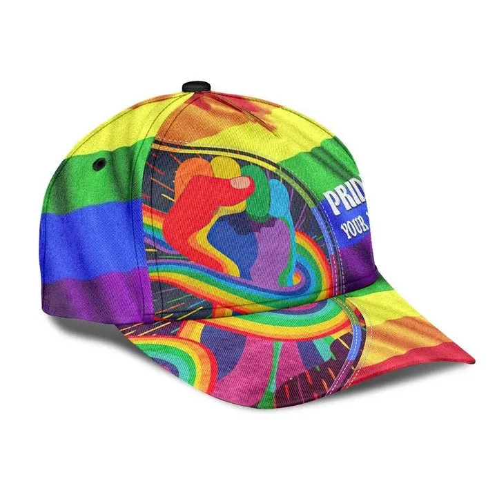 Custom Name Colorful Heart Pride Cap For Couple Gay Man, Be Strong Lgbt Printing Baseball Cap Hat