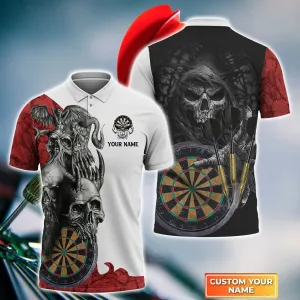 Dartboard Skull Personalized Name Polo Shirt For Darts Player, Skull Shirt, Dart Shirt