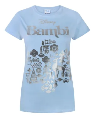 Disney Bambi Silver Winter Foil Woodland Women's Teen Slim Skinny Style Fit T-Shirt