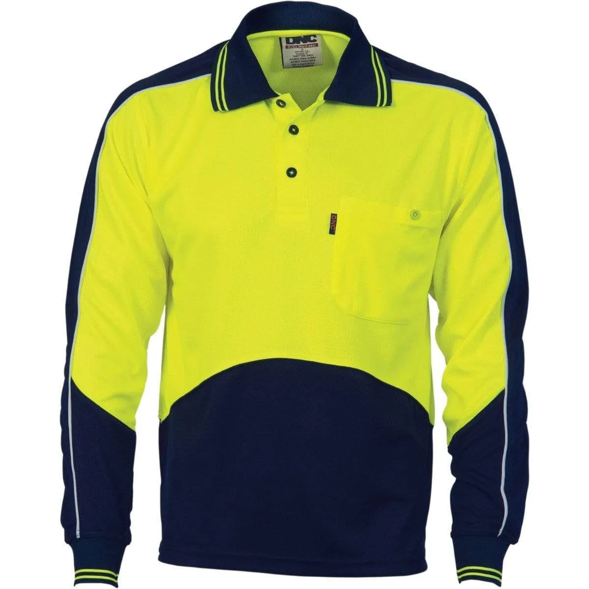 Dnc Workwear Hi-vis Cool Breathe Panel Long Sleeve Polo Shirt - 3892