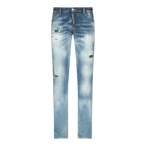 DSQUARED2 'Slim' Distressed Blue Stitch Paint Splatter Jeans