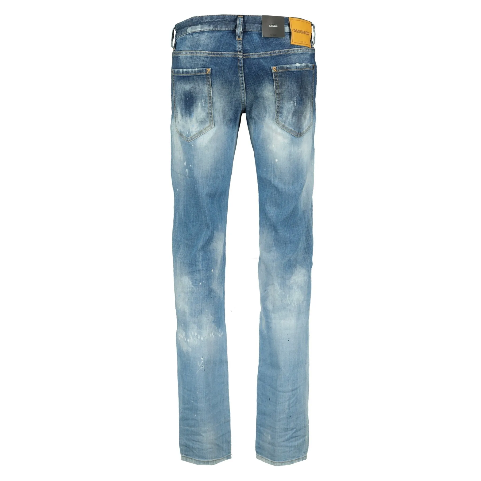 DSQUARED2 'Slim' Distressed Blue Stitch Paint Splatter Jeans